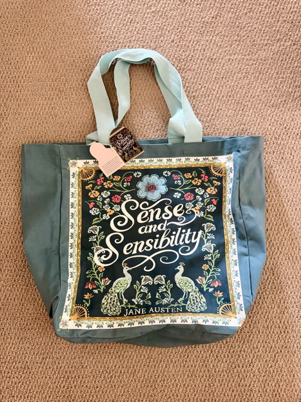 Jane Austen Sense and Sensibility Blue Green Canvas Tote Bag